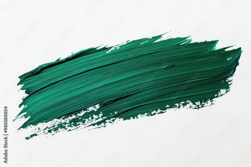 A vibrant green paint stroke on a white background, showcasing texture and color. A vibrant green paint stroke on a white background, showcasing texture and color.