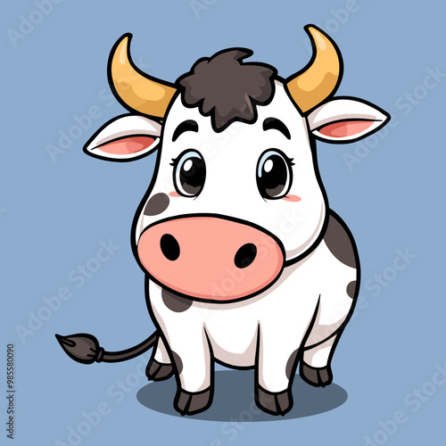 Cute Cow Illustration. Flat Cartoon Style