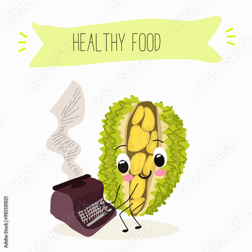 jackfruit character, tropical exotic citrus, vector isolated food icon, funny character. Hand drawn vector.