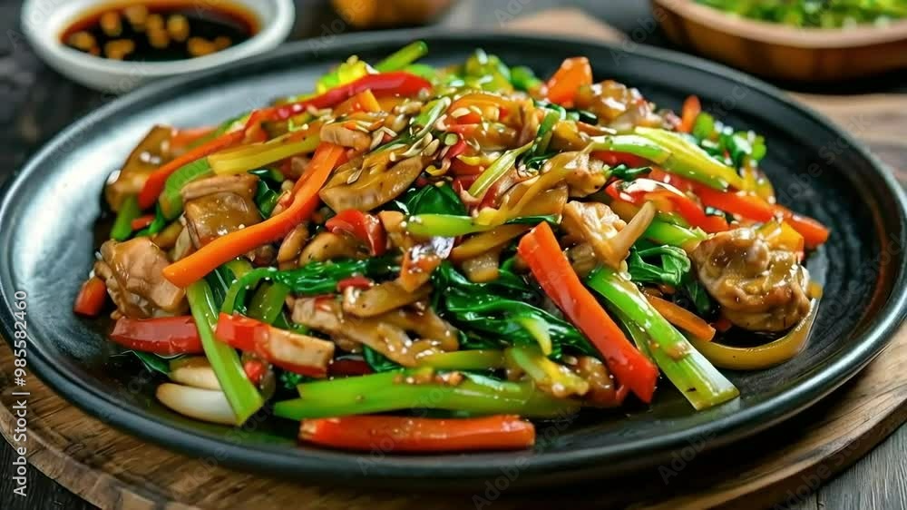 Stir-Fried Vegetables and Meat with Soy Sauce, a Delicious and Easy Asian Recipe Stir-Fried Vegetables and Meat with Soy Sauce, a Delicious and Easy Asian Recipe