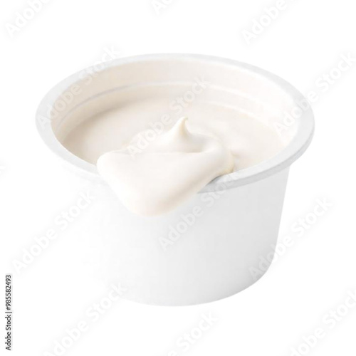 Hummus in a plastic bowl on Isolated transparent background png. generated with AI