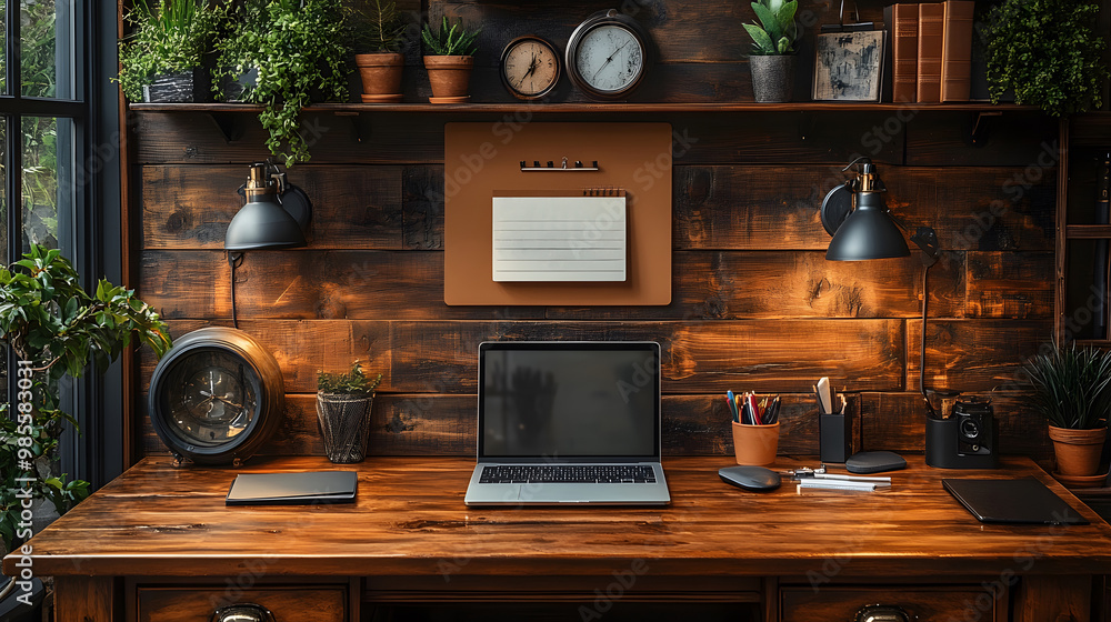 Neat desk with a planner, calendar, and time management tools, creating a productive workspace Neat desk with a planner, calendar, and time management tools, creating a productive workspace