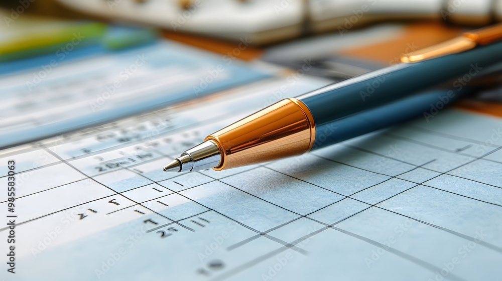 Calendar and planner laid out on a desk with a pen and notes, concept of organization and reminder setup Calendar and planner laid out on a desk with a pen and notes, concept of organization and reminder setup