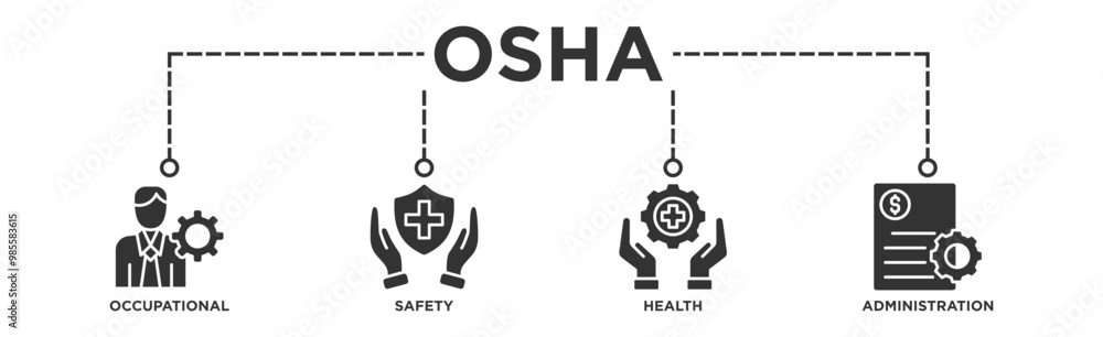 OSHA banner web icon illustration concept for occupational safety and health administration with an icon of worker, protection, healthcare, and procedure OSHA banner web icon illustration concept for occupational safety and health administration with an icon of worker, protection, healthcare, and procedure