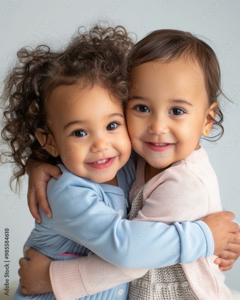 Two little girls hugging each other. AI. Two little girls hugging each other. AI.