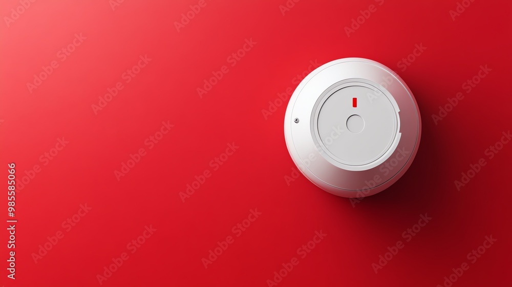 A White Smoke Detector on a Red Wall A White Smoke Detector on a Red Wall