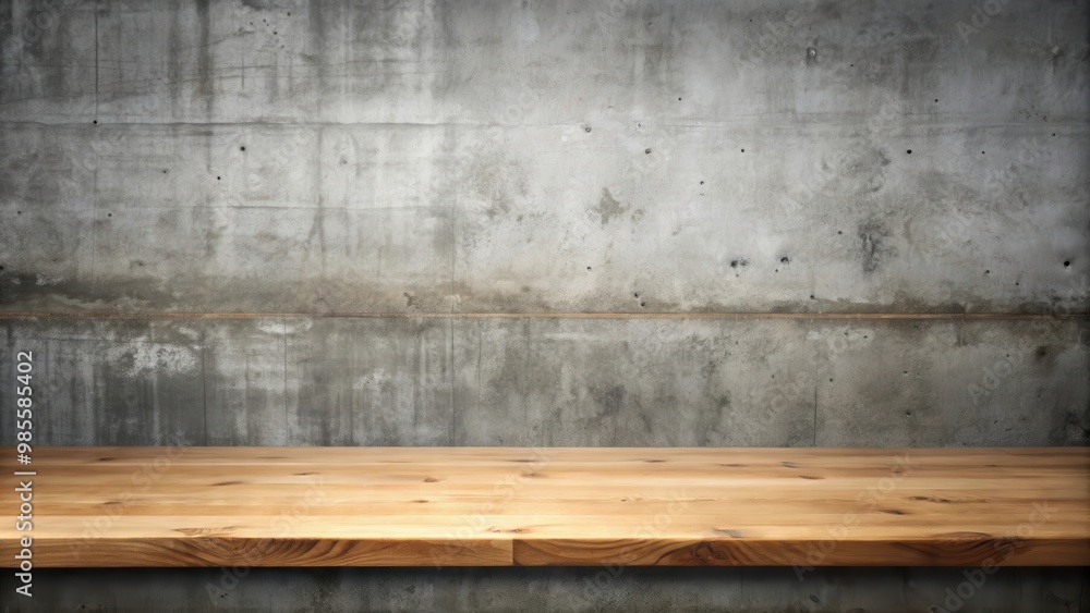 Empty wooden table and concrete wall texture with copy space for product display Empty wooden table and concrete wall texture with copy space for product display