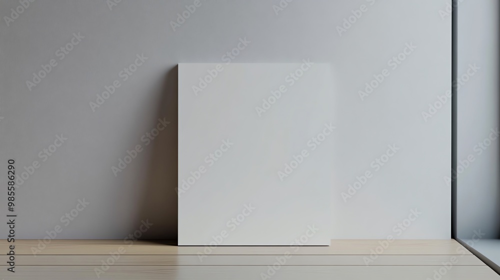 White Canvas Mockup with Wooden Floor and White Wall White Canvas Mockup with Wooden Floor and White Wall