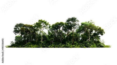 Lush Rainforest Trees Silhouetted on Transparent Background for Environmental Designs