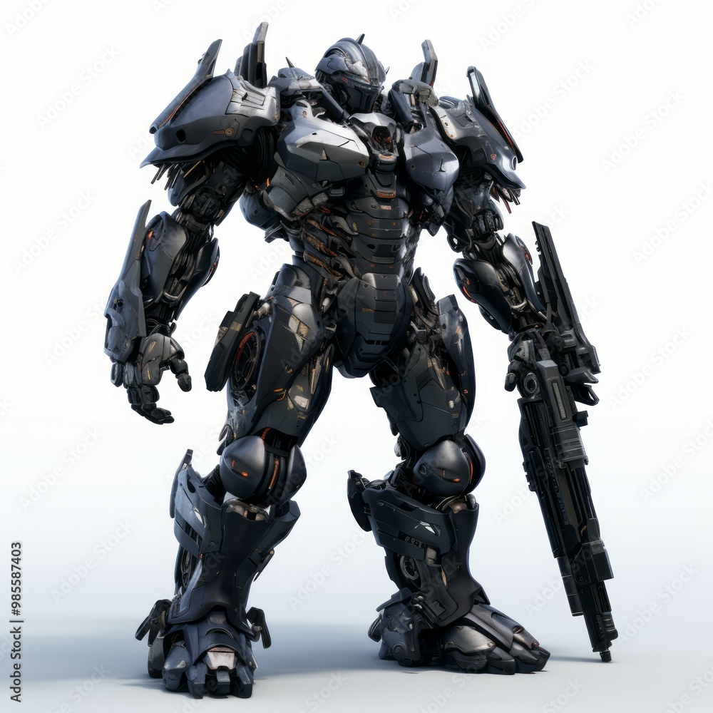 Iron robot warrior on white background Created with Generative AI technology. Iron robot warrior on white background Created with Generative AI technology.