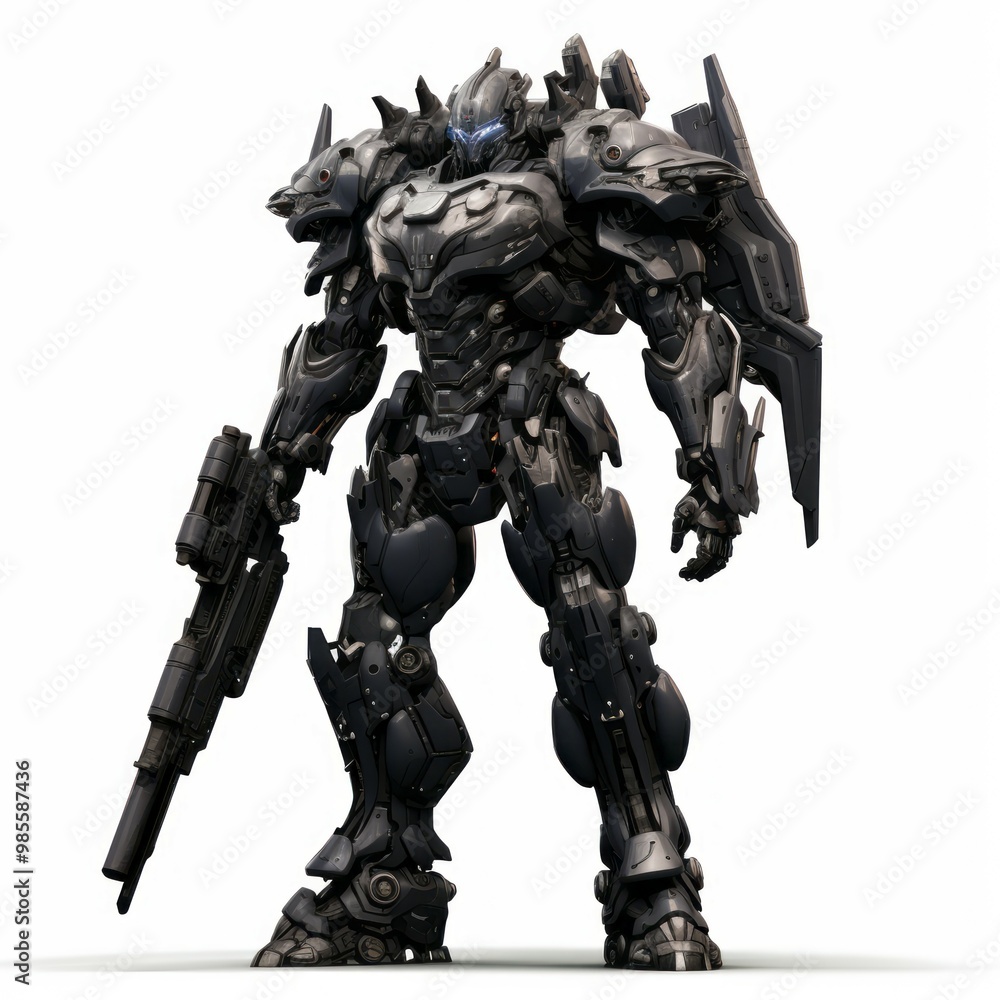 Iron robot warrior on white background Created with Generative AI technology. Iron robot warrior on white background Created with Generative AI technology.