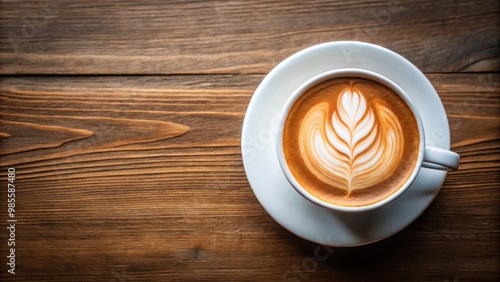 Top view of cappuccino coffee in white cups on a table