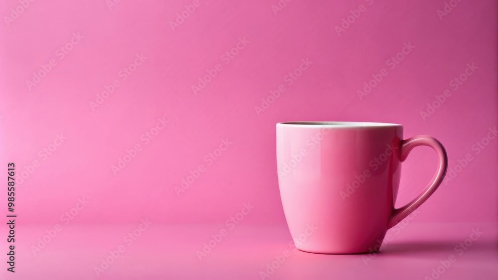 Empty pink mug on a pink background with room for text
