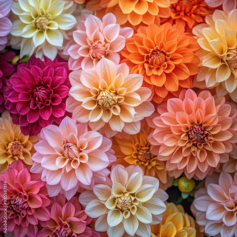 Colorful Dahlia Blooms Close-up Colorful Dahlia Blooms Close-up