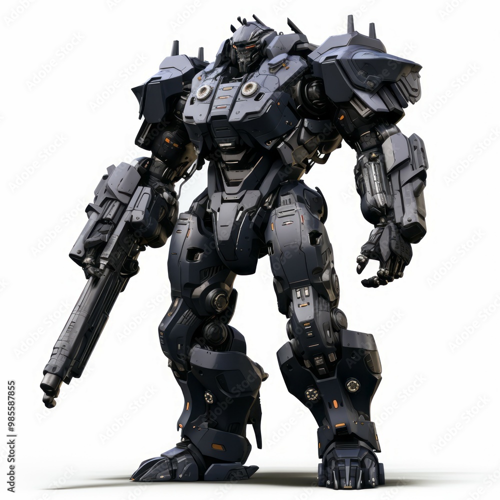 Iron robot warrior on white background Created with Generative AI technology. Iron robot warrior on white background Created with Generative AI technology.