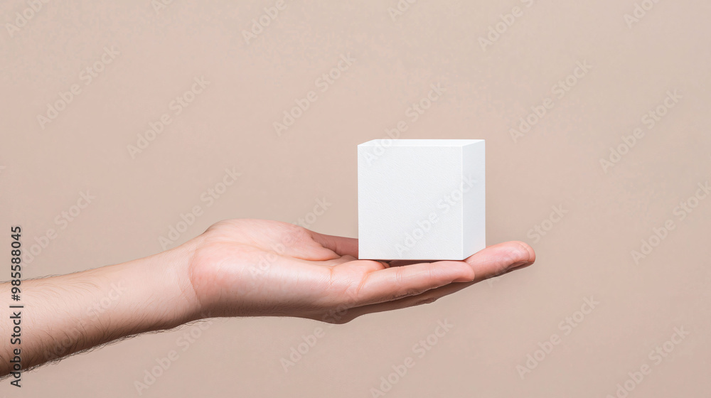 A white cube resting on an outstretched hand evokes sense of simplicity and elegance, highlighting contrast between geometric shape and human touch A white cube resting on an outstretched hand evokes sense of simplicity and elegance, highlighting contrast between geometric shape and human touch