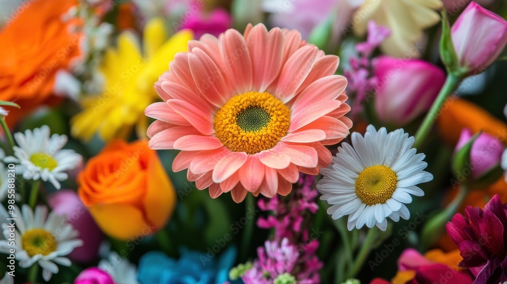 Vibrant Flower Bouquet with a Pink Gerbera Daisy Vibrant Flower Bouquet with a Pink Gerbera Daisy