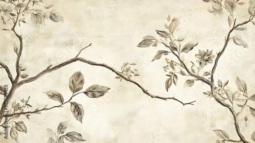 Vintage Botanical Wallpaper with Faded Floral Illustrations