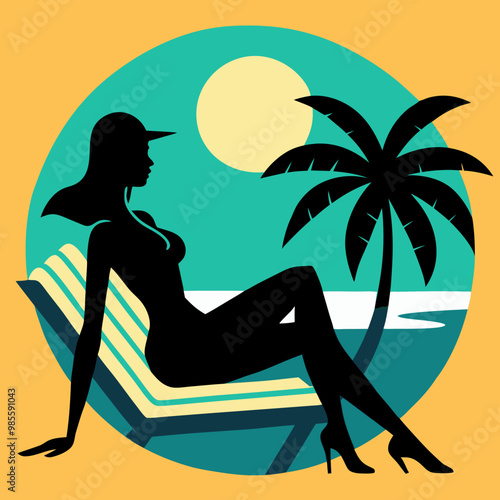 Woman Sunbathing Silhouette for Design photo