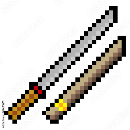 Katana sword in pixel art style