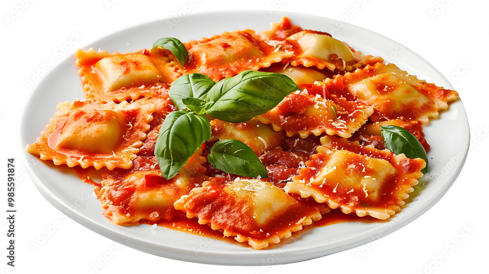 Delicious Lobster Ravioli in Creamy Tomato Sauce on White Plate for Gourmet Dining Experience Delicious Lobster Ravioli in Creamy Tomato Sauce on White Plate for Gourmet Dining Experience