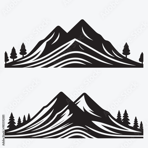 Mountain silhouette with Nature Vector Illustration Isolated on a White Background