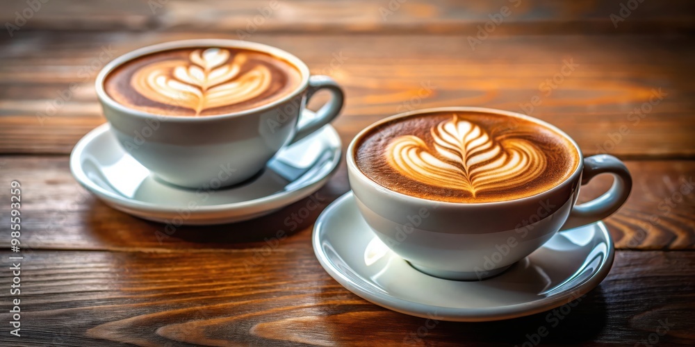Two cups of cappuccino with stunning latte art design Two cups of cappuccino with stunning latte art design