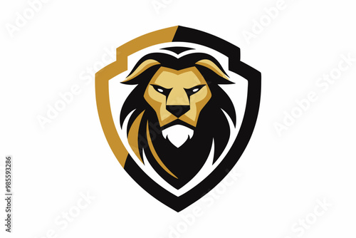  lion head with shield logo vector design template in isolated white background