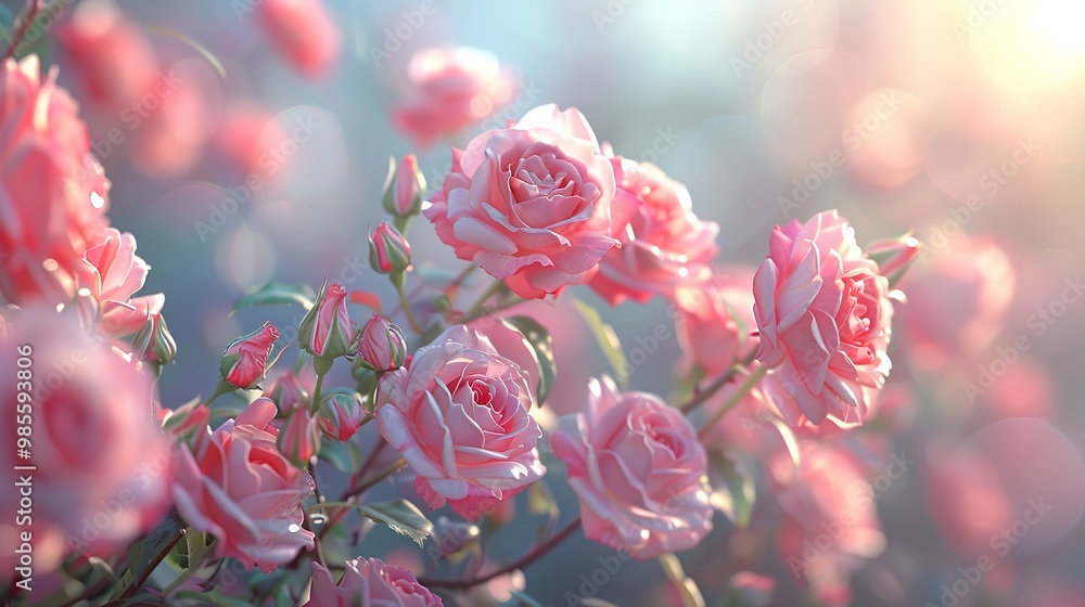 Pink Roses Background Many Light Pink Flowers on a Blur Pink Roses Background Many Light Pink Flowers on a Blur