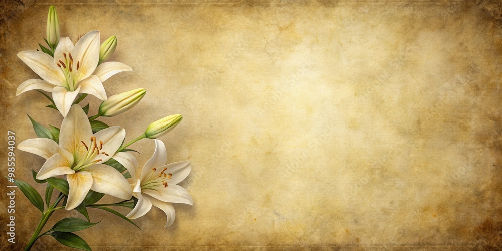 Antique paper texture with delicate lilies, perfect for vintage design projects Antique paper texture with delicate lilies, perfect for vintage design projects