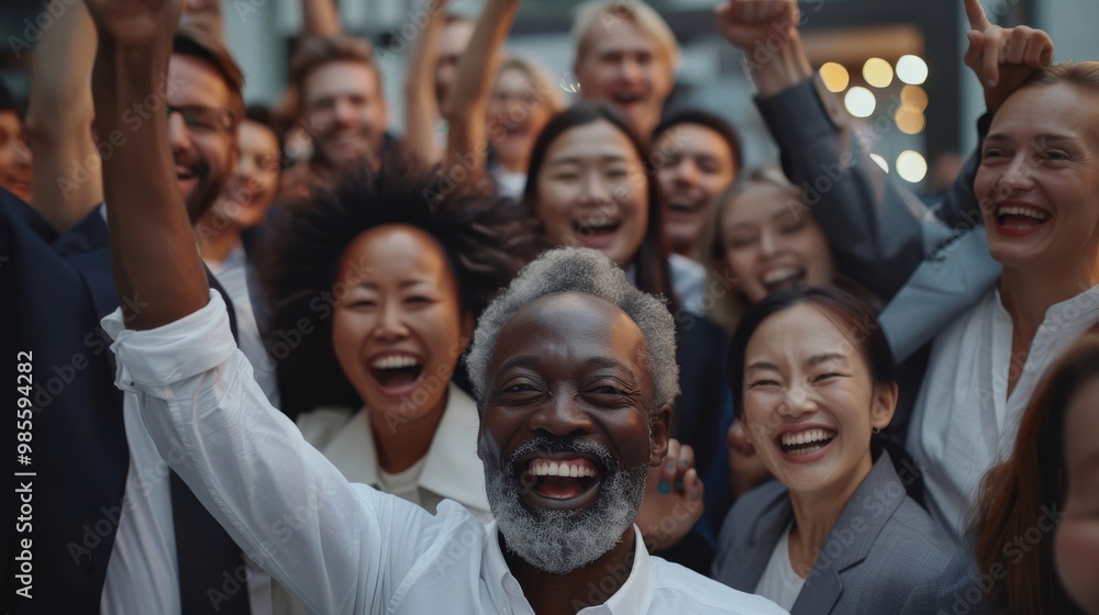 Diverse Group Celebrating Together in Joyful Moment Diverse Group Celebrating Together in Joyful Moment
