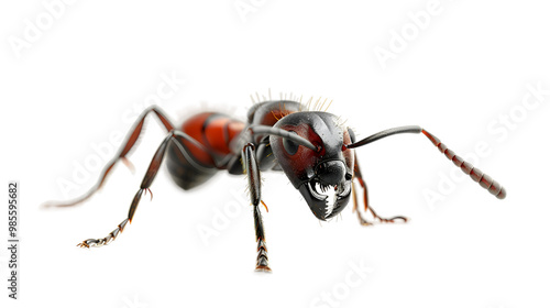 Tiny Ant in Close-up Macro Isolated on White Background