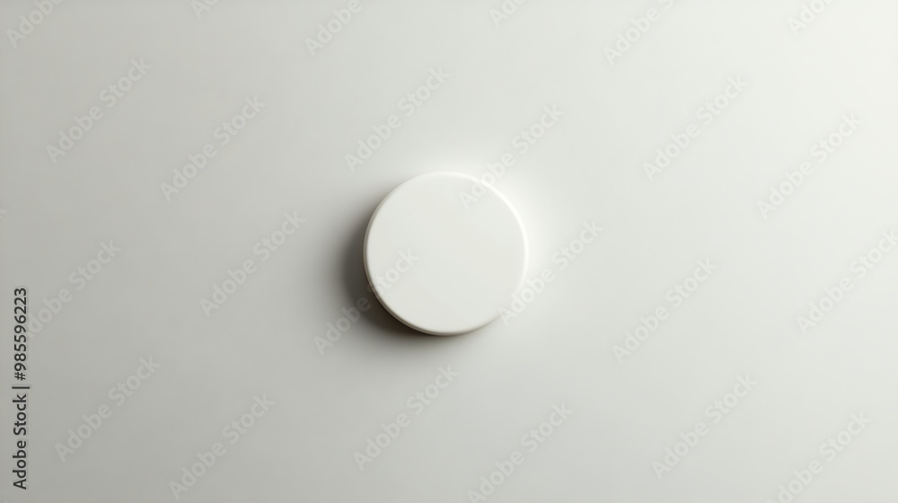 A single white pill sits on a white background. A single white pill sits on a white background.