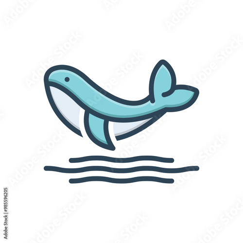 Color illustration icon for whale