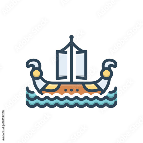 Canvas Print Color illustration icon for boat turtle
