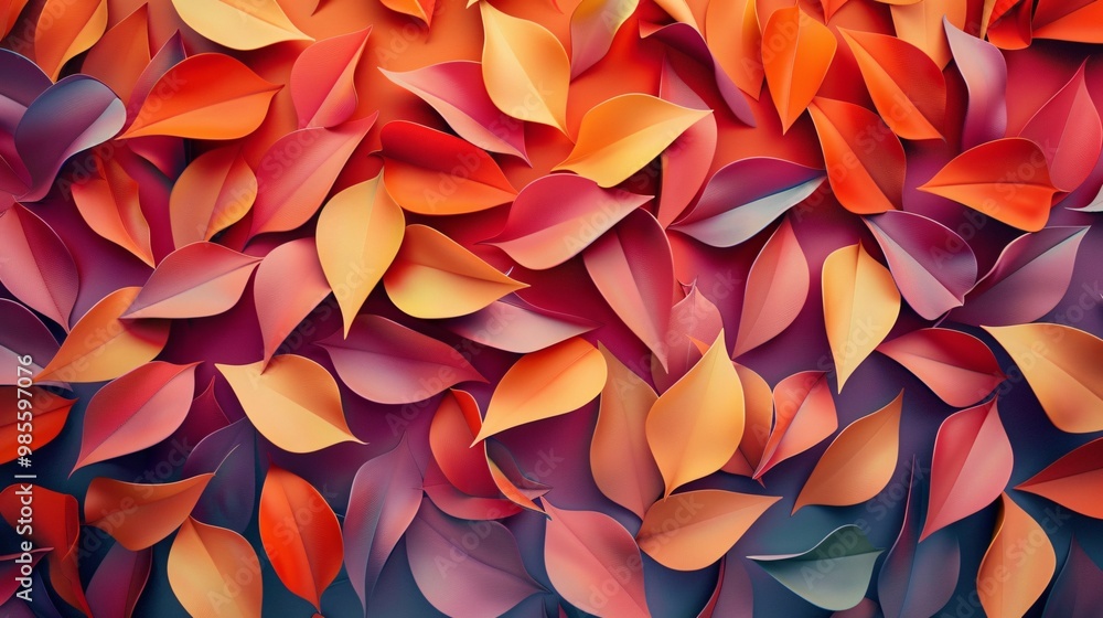 Naklejka premium Abstract leaves create a unique wallpaper, a design that showcases natural colors. Green artwork, a depiction of leaf patterns.