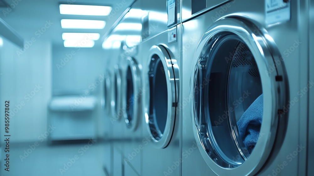 A modern laundry room with rows of washing machines, showcasing clean and efficient spaces designed for laundry tasks. A modern laundry room with rows of washing machines, showcasing clean and efficient spaces designed for laundry tasks.