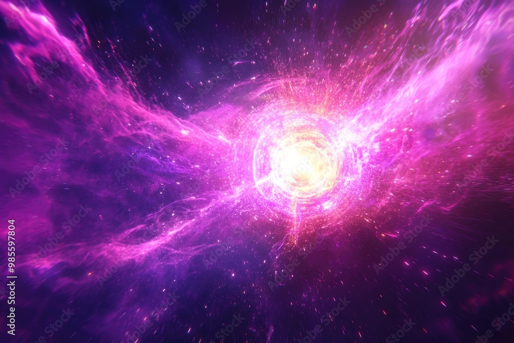 Fototapeta premium Abstract pink and purple space orb with energy particles.