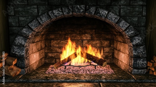 Cozy fireplace with crackling flames