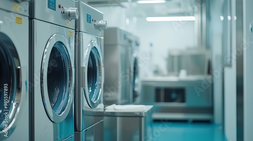 Modern laundry room featuring washing machines in a clean and bright environment, ideal for showcasing laundry services.