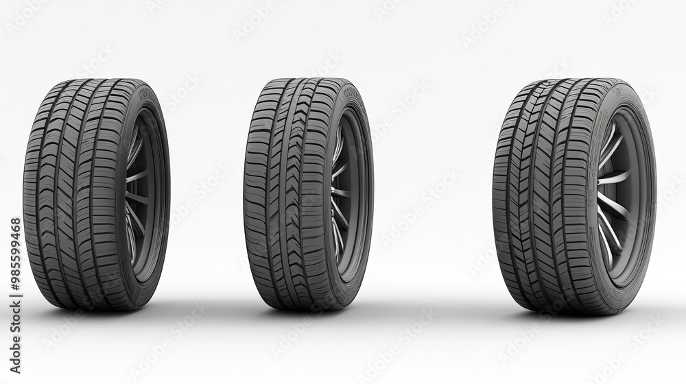 Three tires are shown in a row, with the middle one being the largest Three tires are shown in a row, with the middle one being the largest