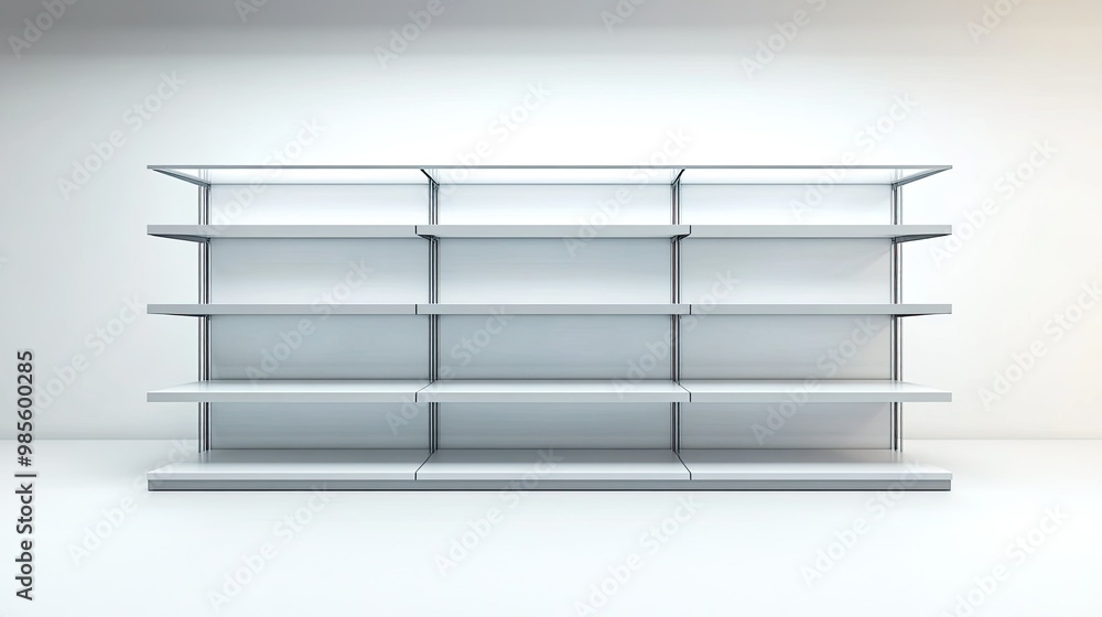 A white shelf with empty shelves A white shelf with empty shelves