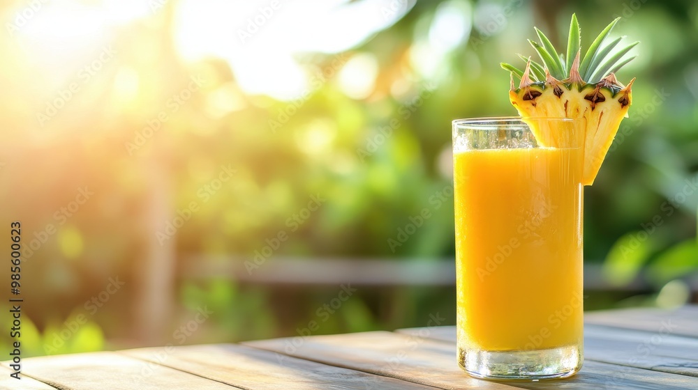 Refreshing Tropical Juice with Pineapple Garnish Refreshing Tropical Juice with Pineapple Garnish