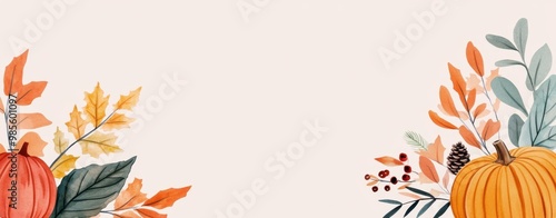 Vibrant fall background featuring pumpkins and autumn leaves, perfect for seasonal designs and festive decorations photo