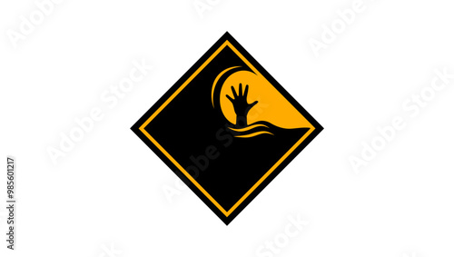 High Seas Wave Risk Alert, black and yellow isolated silhouette