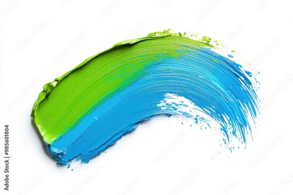 A vibrant smear of green and blue paint on a white background, showcasing color blending. A vibrant smear of green and blue paint on a white background, showcasing color blending.