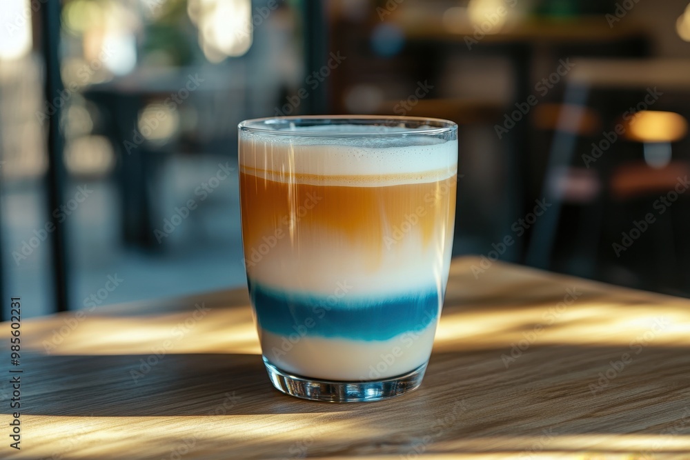 Colorful Layered Drink in a Clear Glass on a Table Colorful Layered Drink in a Clear Glass on a Table