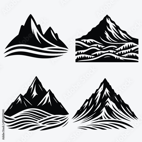 Mountain silhouette with Nature Vector Illustration Isolated on a White Background