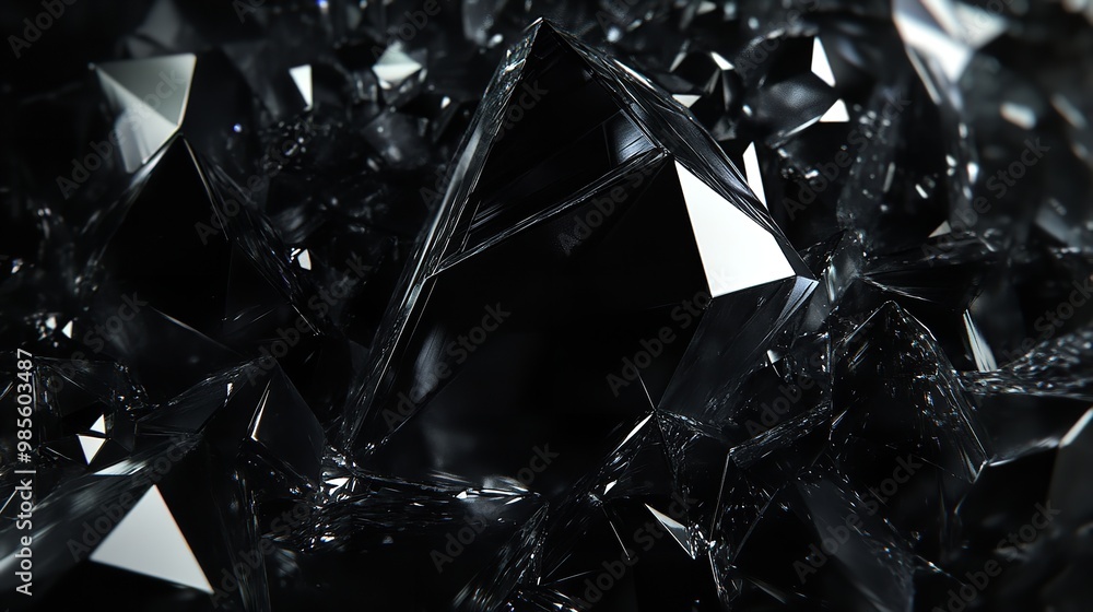 3d rendering of a pile of black diamond shapes on a black background, abstract black crystal background, AI Generated 3d rendering of a pile of black diamond shapes on a black background, abstract black crystal background, AI Generated