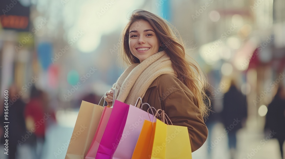 Happy woman with shopping bags enjoying in shopping. Consumerism, shopping, lifestyle concept. Black friday Happy woman with shopping bags enjoying in shopping. Consumerism, shopping, lifestyle concept. Black friday